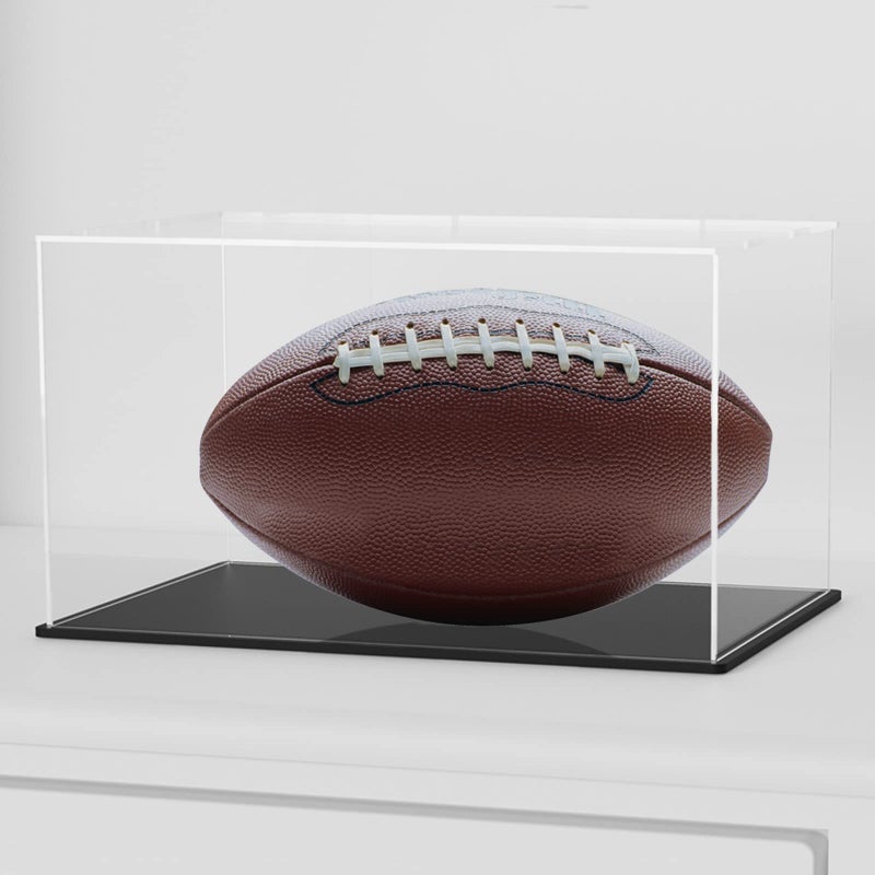 HEMYLU Football Display Case, HEMYLU Acrylic Display Box with Matt Black Base Compatible with Full Size Football, UV Protected Clean Football Case with Lid Design (12x8x8 inch) - Image 1